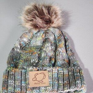 Shelly Cove Women's Speckled Knit Beanie Faux Fur Pom Pom Winter Hat Grey Multi